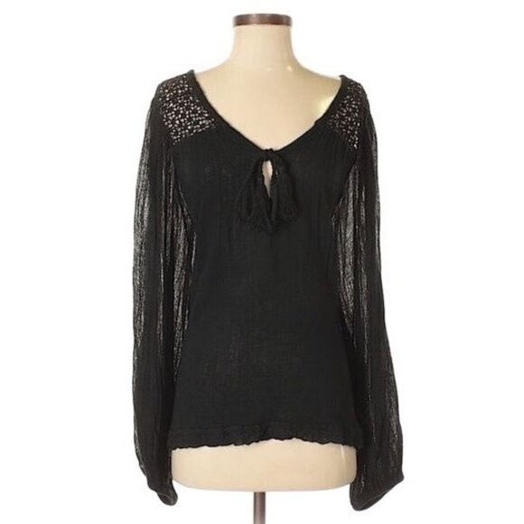 NWT Jen’s Pirate Booty Black L/S Lace Tassel Top | Boho Coquette Fairy Academia - Picture 2 of 6